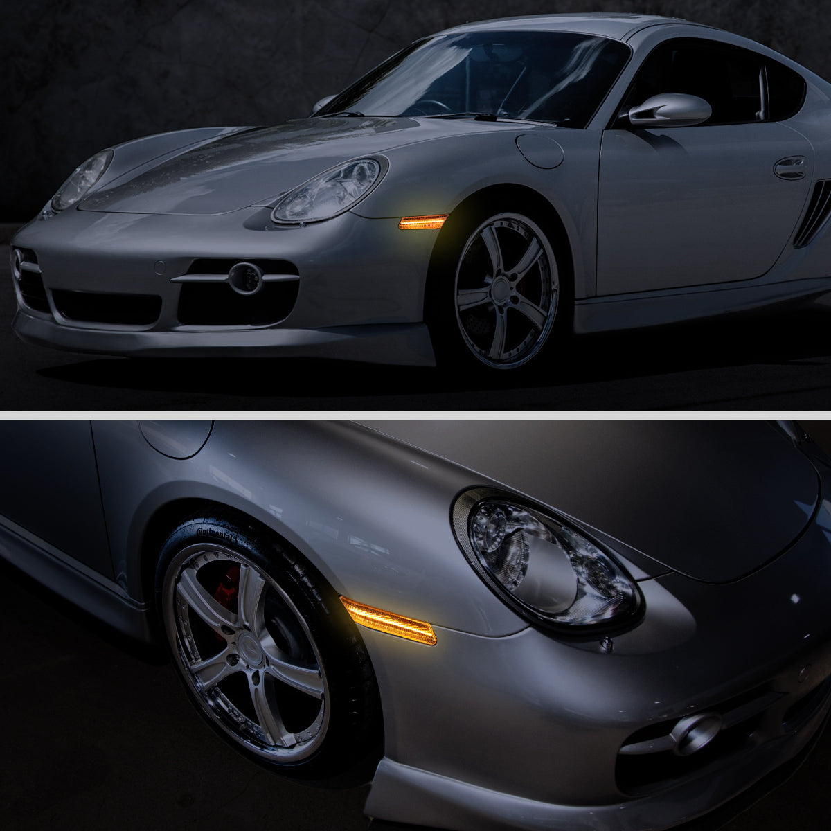 2005-2012 Porsche 911 997 Boxter 987 Sequential LED Front Bumper Side Marker Turn Signal Lights (Chrome Housing / Smoked Lens)