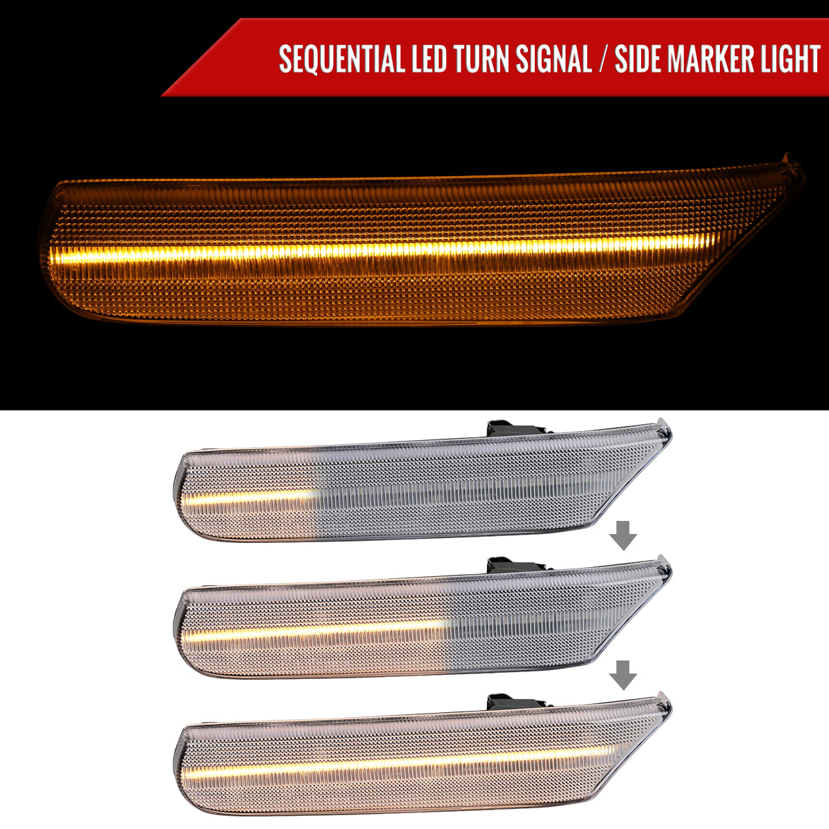 1997-2004 Porsche 911 996 Boxster 986 Sequential LED Front Bumper Side Marker Turn Signal Lights (Chrome Housing / Clear Lens)