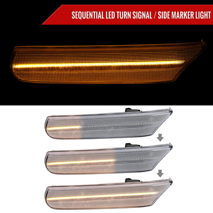 1997-2004 Porsche 911 996 Boxster 986 Sequential LED Front Bumper Side Marker Turn Signal Lights (Chrome Housing / Clear Lens)