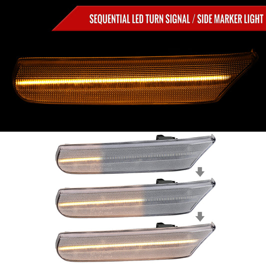 1997-2004 Porsche 911 996 Boxster 986 Sequential LED Front Bumper Side Marker Turn Signal Lights (Chrome Housing / Clear Lens)