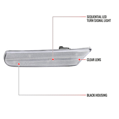 1997-2004 Porsche 911 996 Boxster 986 Sequential LED Front Bumper Side Marker Turn Signal Lights (Chrome Housing / Clear Lens)