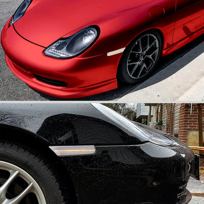 1997-2004 Porsche 911 996 Boxster 986 Sequential LED Front Bumper Side Marker Turn Signal Lights (Chrome Housing / Clear Lens)