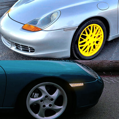 1997-2004 Porsche 911 996 Boxster 986 Sequential LED Front Bumper Side Marker Turn Signal Lights (Chrome Housing / Clear Lens)