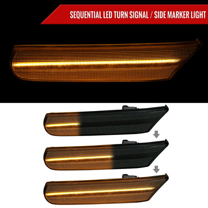 1997-2004 Porsche 911 996 Boxster 986 Sequential LED Front Bumper Side Marker Turn Signal Lights (Chrome Housing / Smoked Lens)