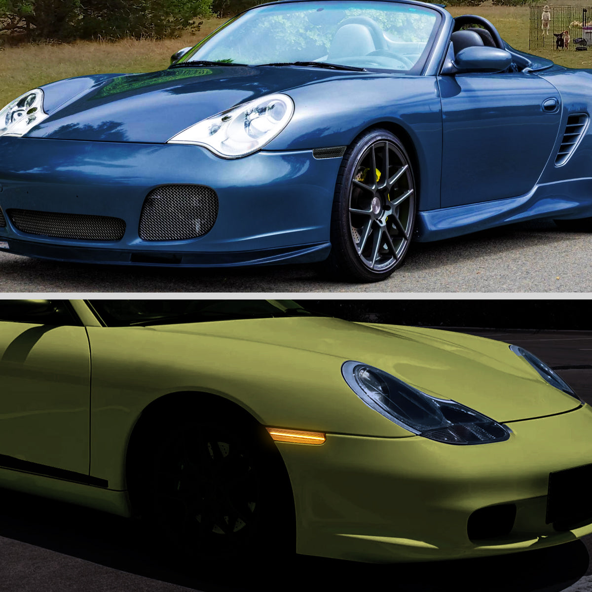 1997-2004 Porsche 911 996 Boxster 986 Sequential LED Front Bumper Side Marker Turn Signal Lights (Chrome Housing / Smoked Lens)