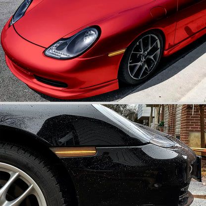 1997-2004 Porsche 911 996 Boxster 986 Sequential LED Front Bumper Side Marker Turn Signal Lights (Chrome Housing / Smoked Lens)