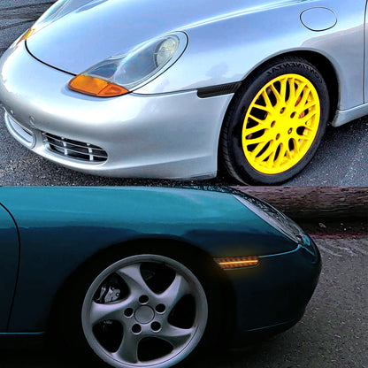 1997-2004 Porsche 911 996 Boxster 986 Sequential LED Front Bumper Side Marker Turn Signal Lights (Chrome Housing / Smoked Lens)