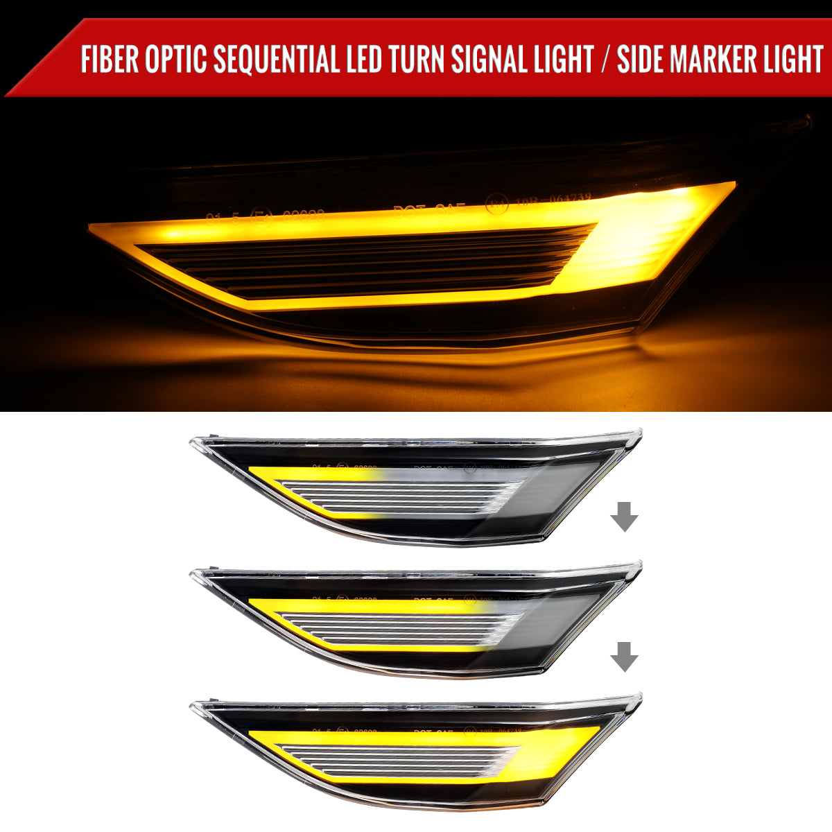 2012-2016 Porsche 911 Carrera 2017-2018 Boxster 718 Sequential LED Front Bumper Side Marker Turn Signal Lights (Chrome Housing / Clear Lens)