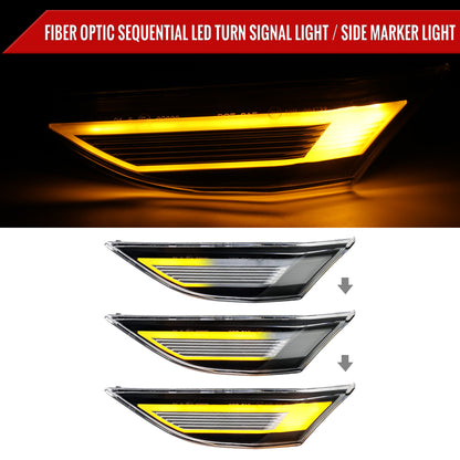 2012-2016 Porsche 911 Carrera 2017-2018 Boxster 718 Sequential LED Front Bumper Side Marker Turn Signal Lights (Chrome Housing / Clear Lens)