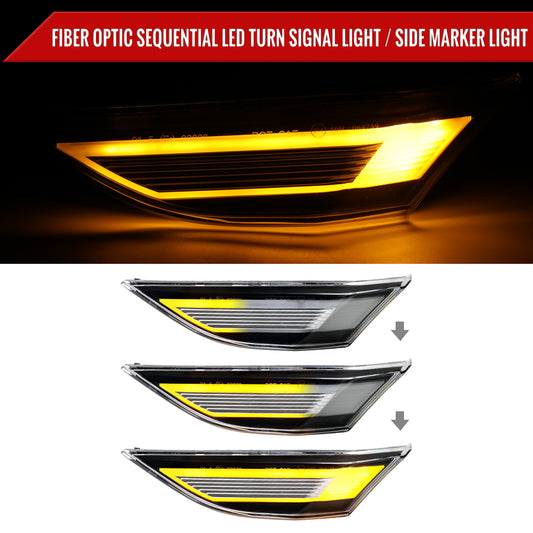 2012-2016 Porsche 911 Carrera 2017-2018 Boxster 718 Sequential LED Front Bumper Side Marker Turn Signal Lights (Chrome Housing / Clear Lens)