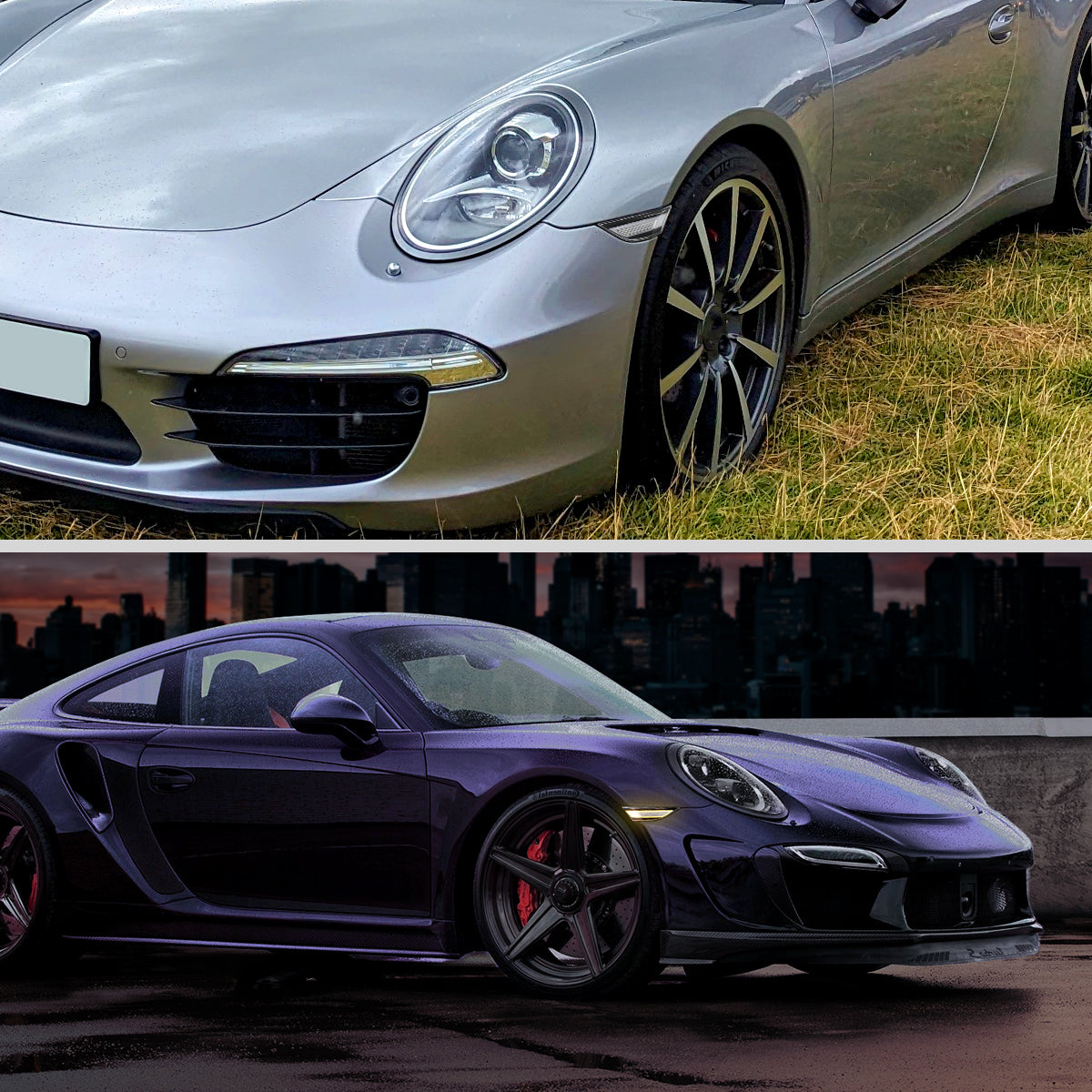 2012-2016 Porsche 911 Carrera 2017-2018 Boxster 718 Sequential LED Front Bumper Side Marker Turn Signal Lights (Chrome Housing / Clear Lens)