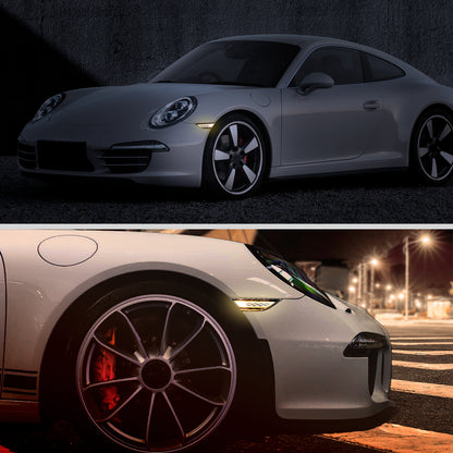 2012-2016 Porsche 911 Carrera 2017-2018 Boxster 718 Sequential LED Front Bumper Side Marker Turn Signal Lights (Chrome Housing / Clear Lens)