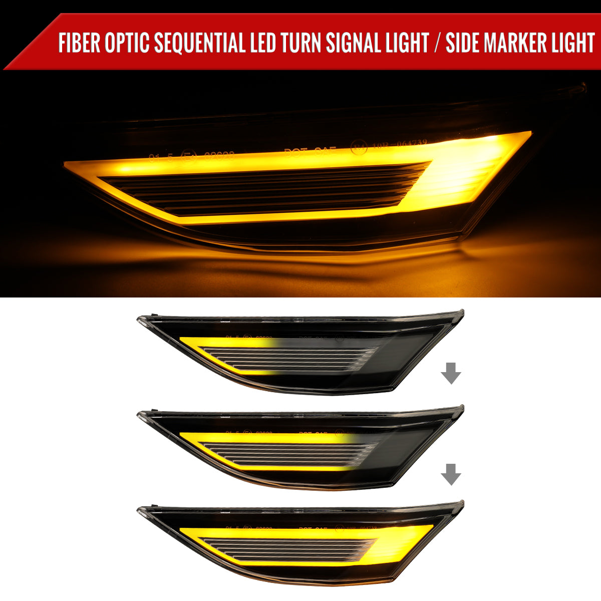 2012-2016 Porsche 911 Carrera 2017-2018 Boxster 718 Sequential LED Front Bumper Side Marker Turn Signal Lights (Chrome Housing / Smoked Lens)