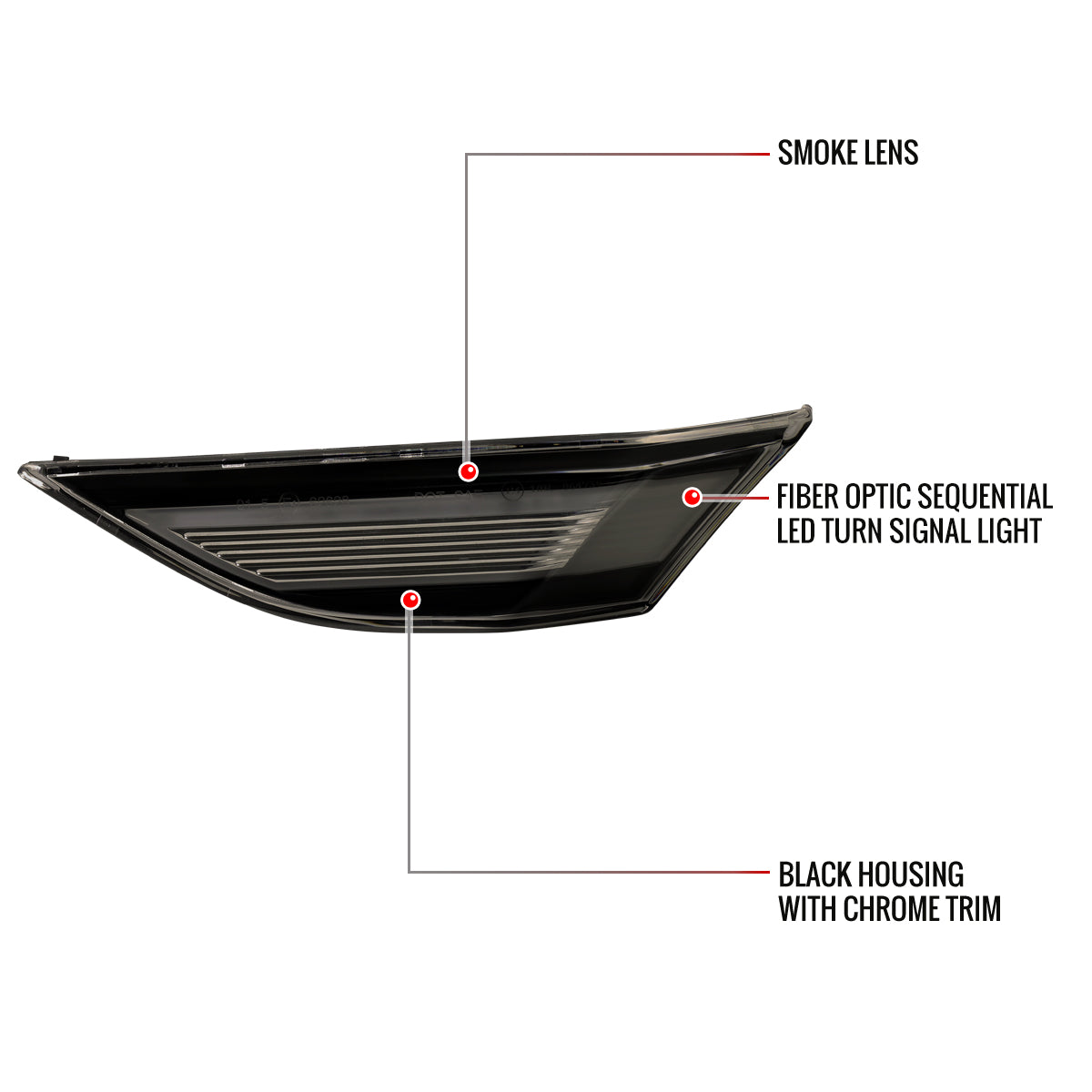 2012-2016 Porsche 911 Carrera 2017-2018 Boxster 718 Sequential LED Front Bumper Side Marker Turn Signal Lights (Chrome Housing / Smoked Lens)