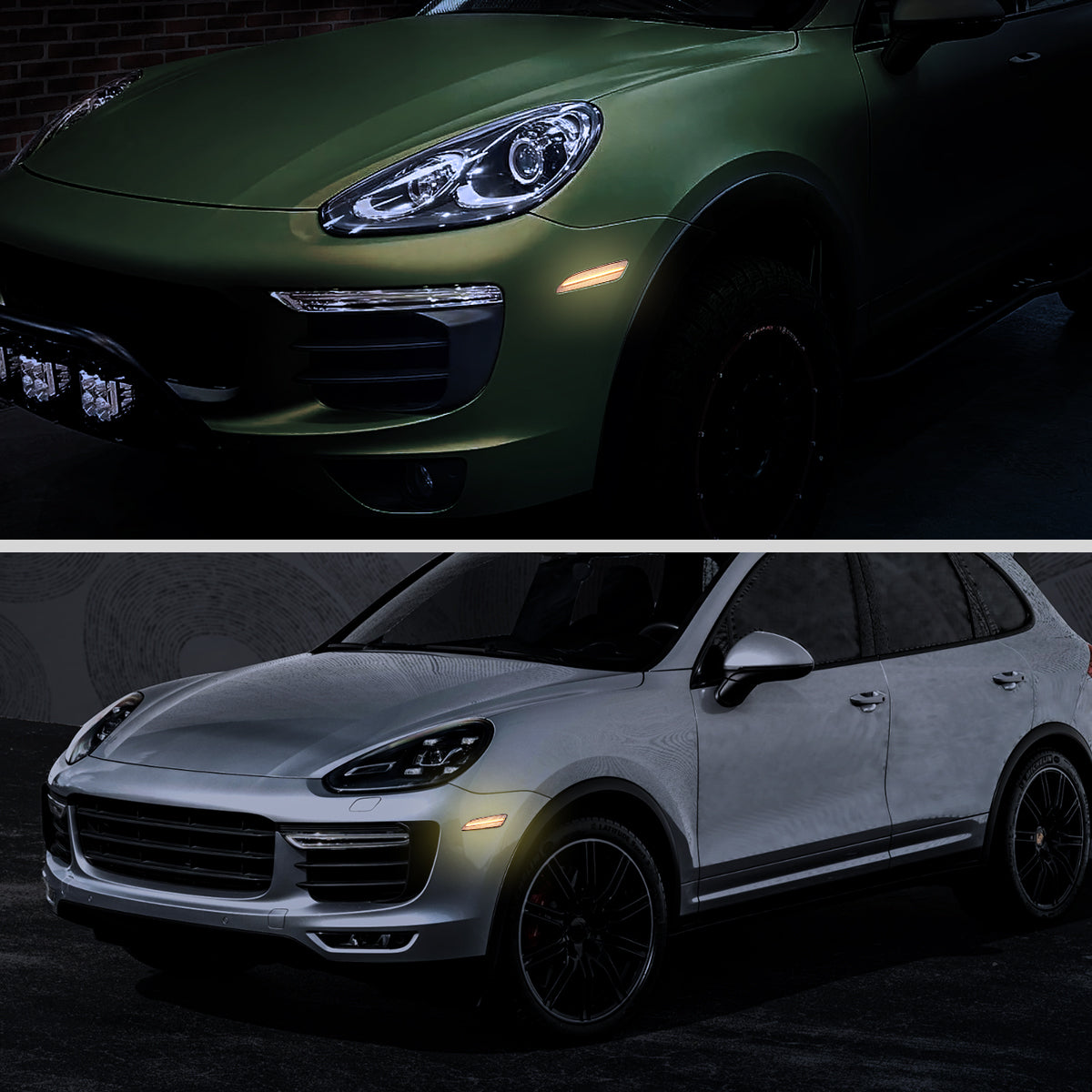 2015-2018 Porsche Cayenne 958 Front Bumper LED Side Marker Turn Signal Lights (Chrome Housing / Clear Lens)