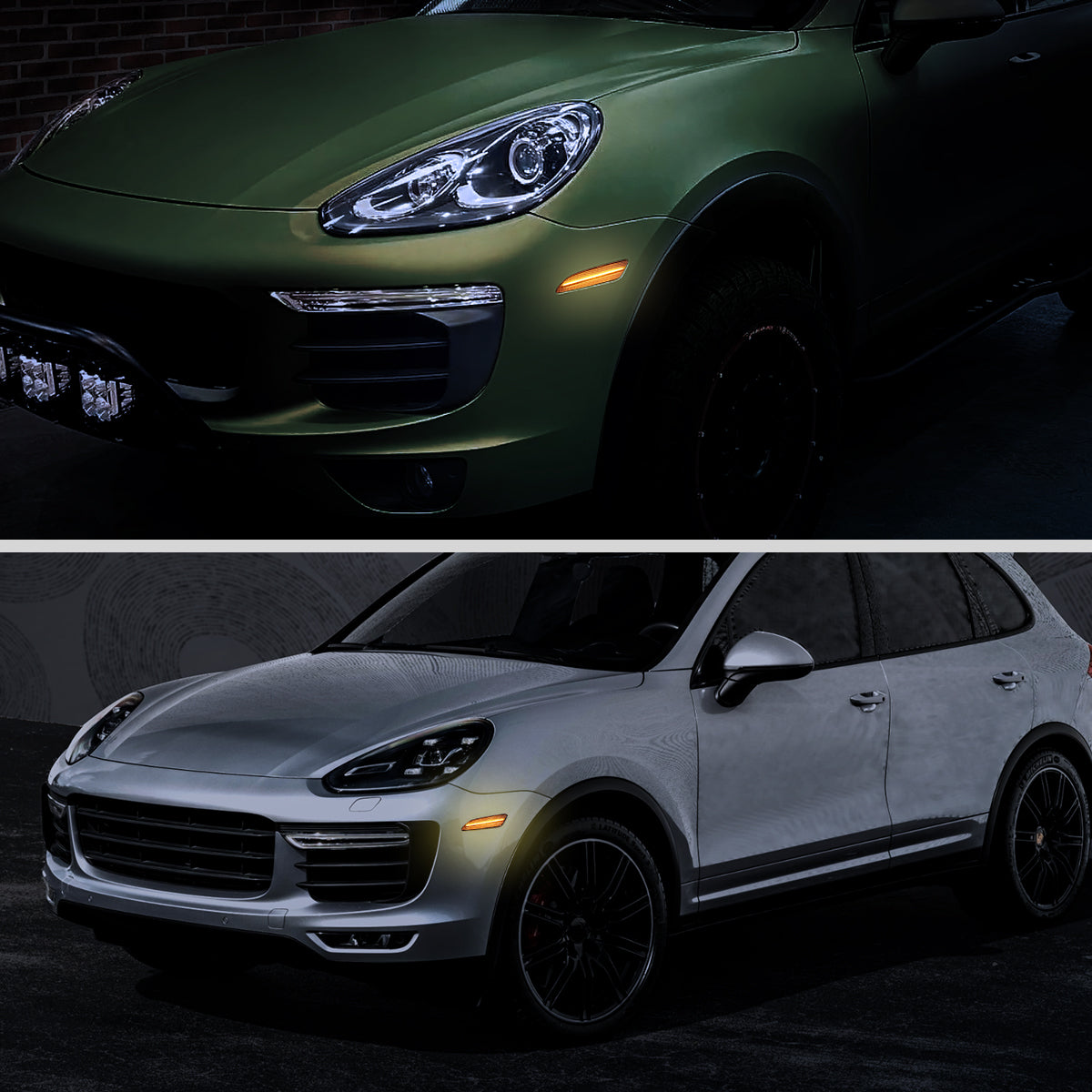 2015-2018 Porsche Cayenne 958 Front Bumper LED Side Marker Turn Signal Lights (Chrome Housing / Smoked Lens)
