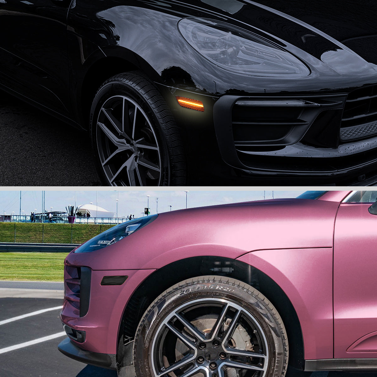 2014-2022 Porsche Macan Front Bumper LED Side Marker Turn Signal Lights (Chrome Housing / Smoked Lens)