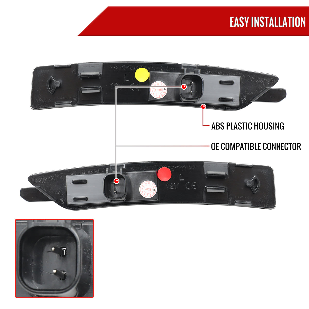 2024-2025 Ford Mustang S650 Front and Rear Bumper LED Side Marker Signal Lights (Chrome Housing / Smoked Lens)