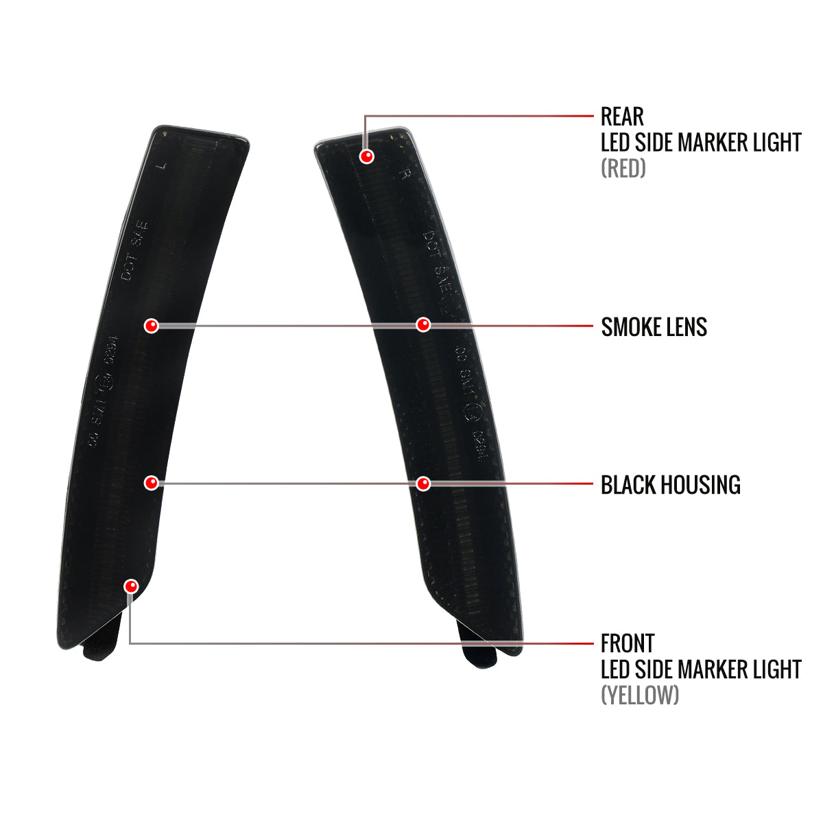 2024-2025 Ford Mustang S650 Front and Rear Bumper LED Side Marker Signal Lights (Chrome Housing / Smoked Lens)