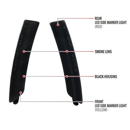 2024-2025 Ford Mustang S650 Front and Rear Bumper LED Side Marker Signal Lights (Chrome Housing / Smoked Lens)