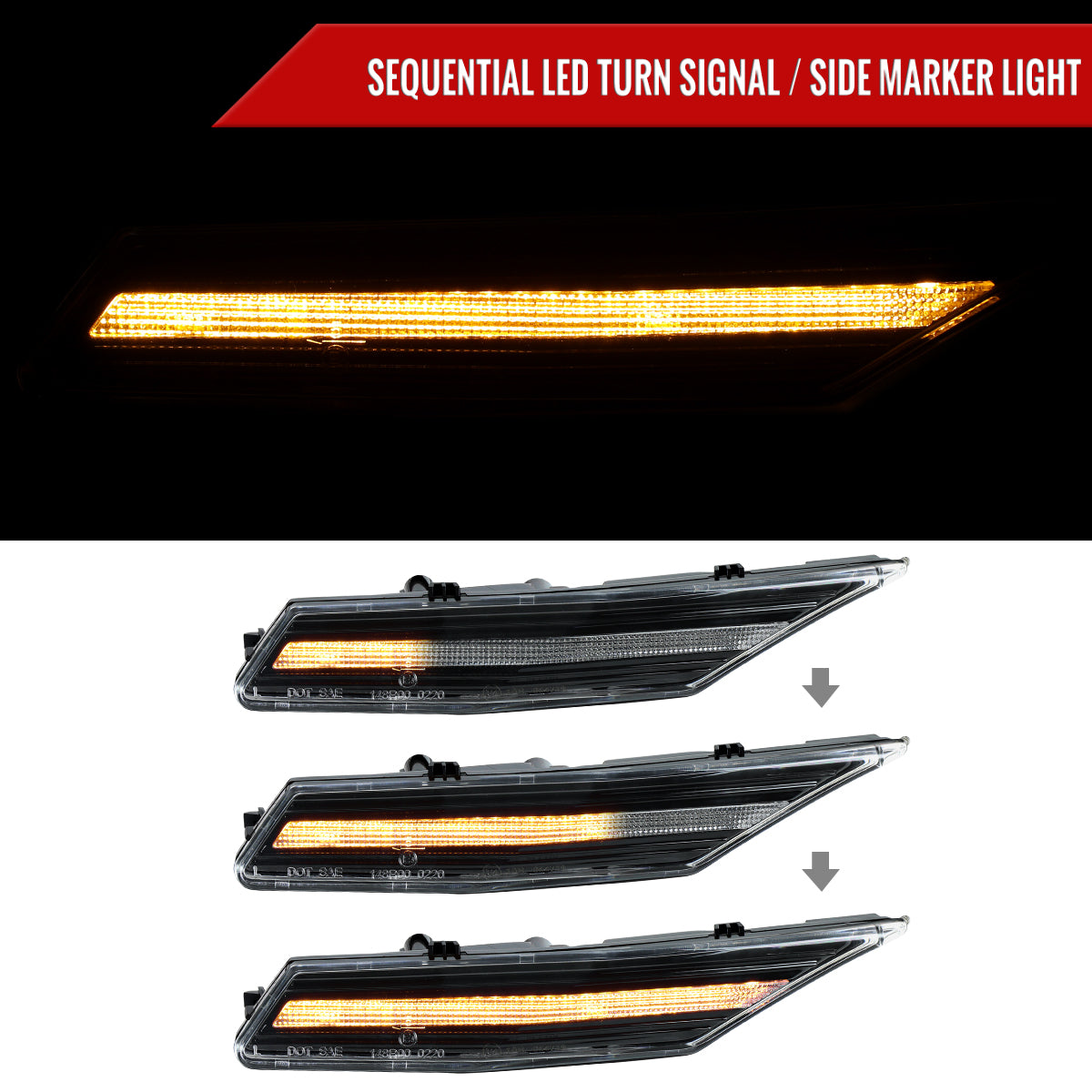 2020-2025 Porsche Taycan 4S Sequential LED Front Bumper Side Marker Turn Signal Lights (Chrome Housing / Clear Lens)