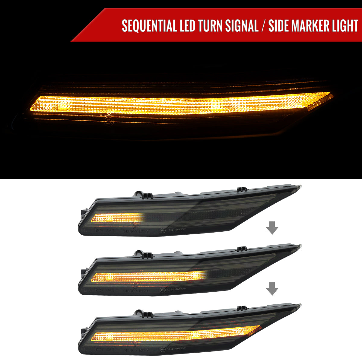 2020-2025 Porsche Taycan 4S Sequential LED Front Bumper Side Marker Turn Signal Lights (Chrome Housing / Smoked Lens)