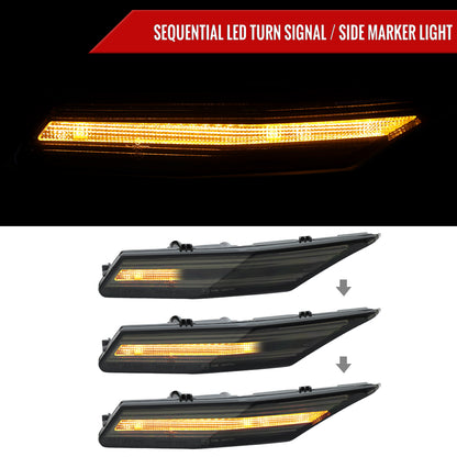2020-2025 Porsche Taycan 4S Sequential LED Front Bumper Side Marker Turn Signal Lights (Chrome Housing / Smoked Lens)