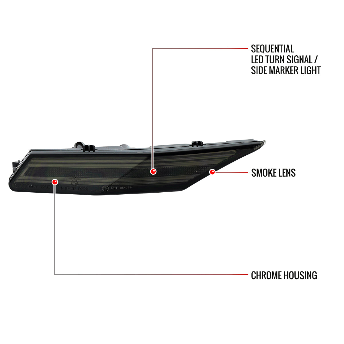 2020-2025 Porsche Taycan 4S Sequential LED Front Bumper Side Marker Turn Signal Lights (Chrome Housing / Smoked Lens)