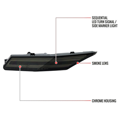 2020-2025 Porsche Taycan 4S Sequential LED Front Bumper Side Marker Turn Signal Lights (Chrome Housing / Smoked Lens)