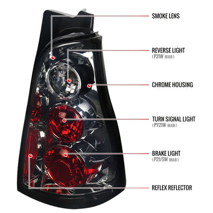 2003-2005 Toyota 4Runner Tail Lights (Chrome Housing/Smoked Lens)