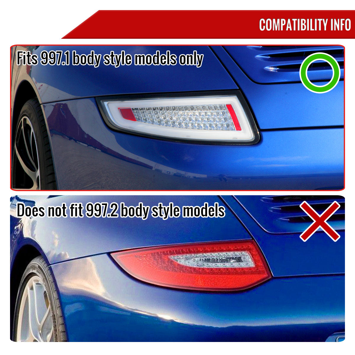 2005-2008 Porsche 911 997 / 2007-2009 911 997 GT3 LED Tail Lights (Chrome Housing/Clear Lens)
