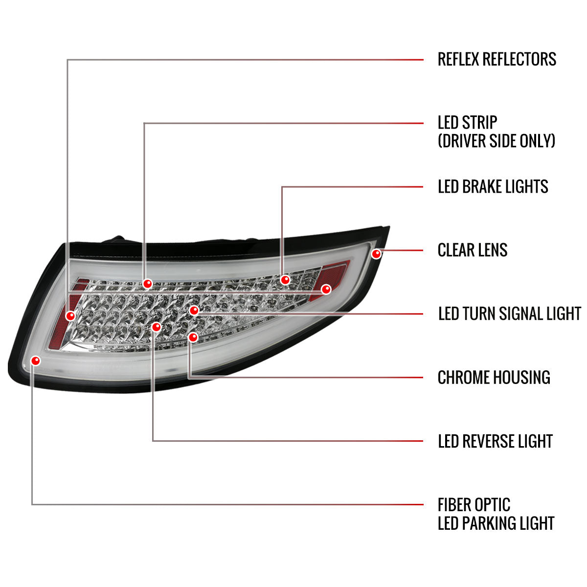 2005-2008 Porsche 911 997 / 2007-2009 911 997 GT3 LED Tail Lights (Chrome Housing/Clear Lens)
