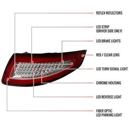 2005-2008 Porsche 911 997 Carrera / 2007-2009 911 997 GT3 LED Tail Lights (Chrome Housing/Red Lens)