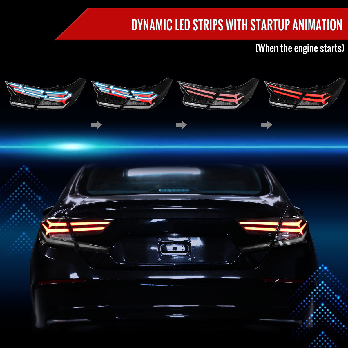 2018-2022 Honda Accord Sedan LED Sequential Signal Tail Lights (Matte Black Housing/Clear Lens)