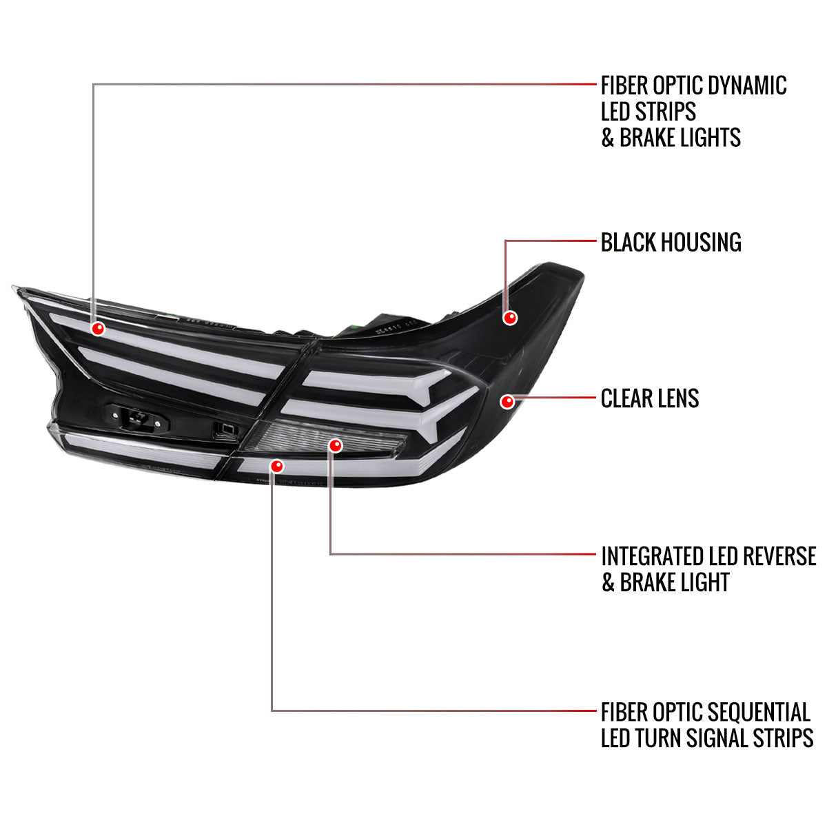 2018-2022 Honda Accord Sedan LED Sequential Signal Tail Lights (Matte Black Housing/Clear Lens)