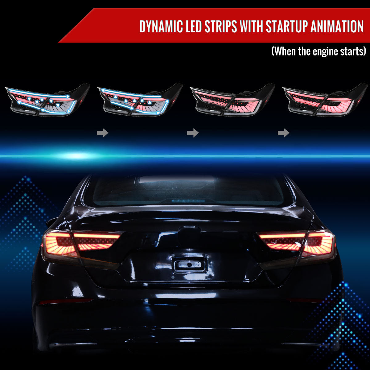 2018-2022 Honda Accord Sedan SQ2 LED Sequential Signal Tail Lights (Matte Black Housing/Clear Lens)