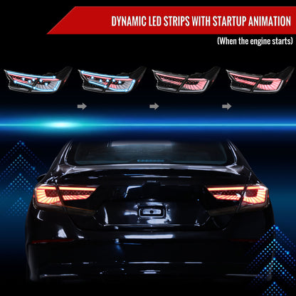 2018-2022 Honda Accord Sedan SQ2 LED Sequential Signal Tail Lights (Matte Black Housing/Clear Lens)