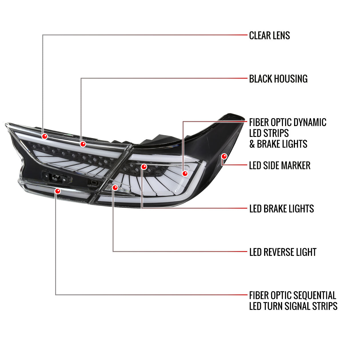 2018-2022 Honda Accord Sedan SQ2 LED Sequential Signal Tail Lights (Matte Black Housing/Clear Lens)
