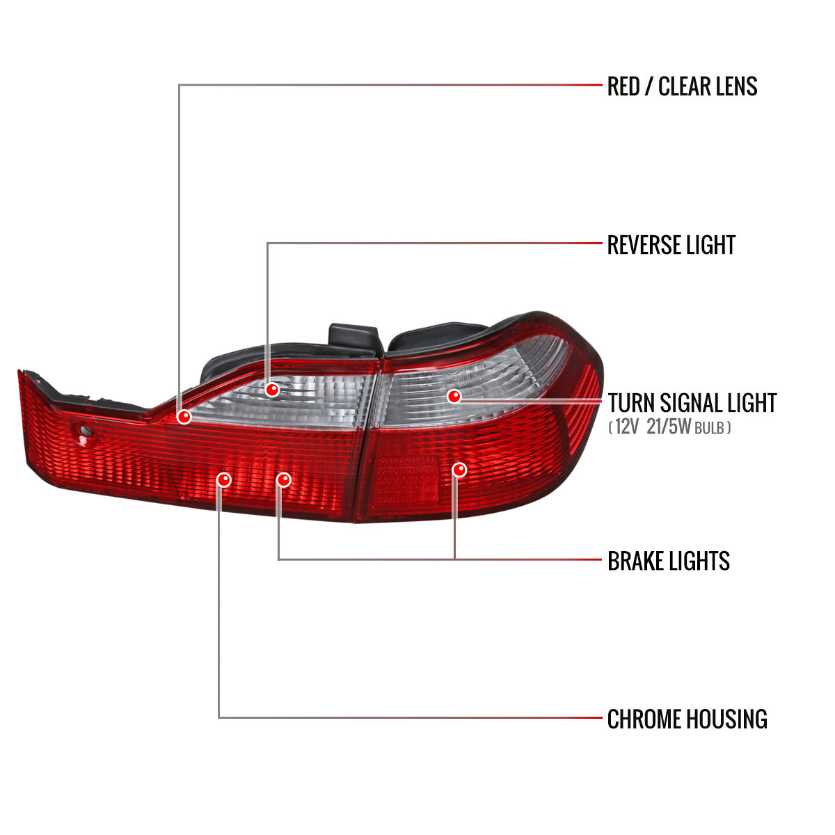1998-2000 Honda Accord Sedan Red/Clear Tail Lights