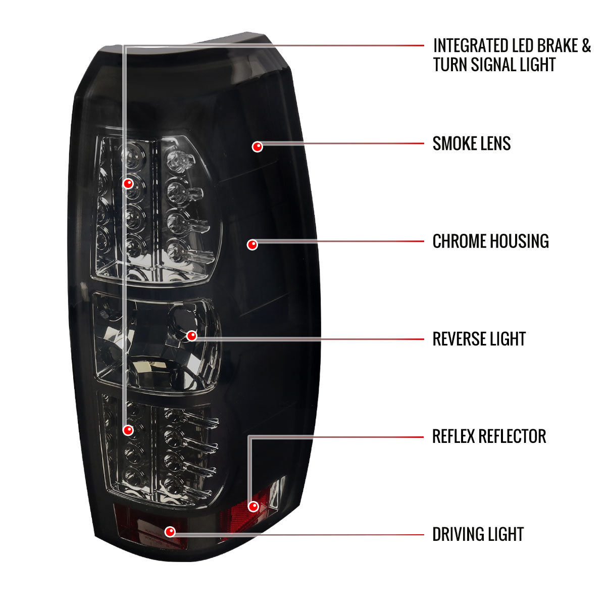 2007-2012 Chevrolet Avalanche LED Tail Lights (Chrome Housing/Smoked Lens)