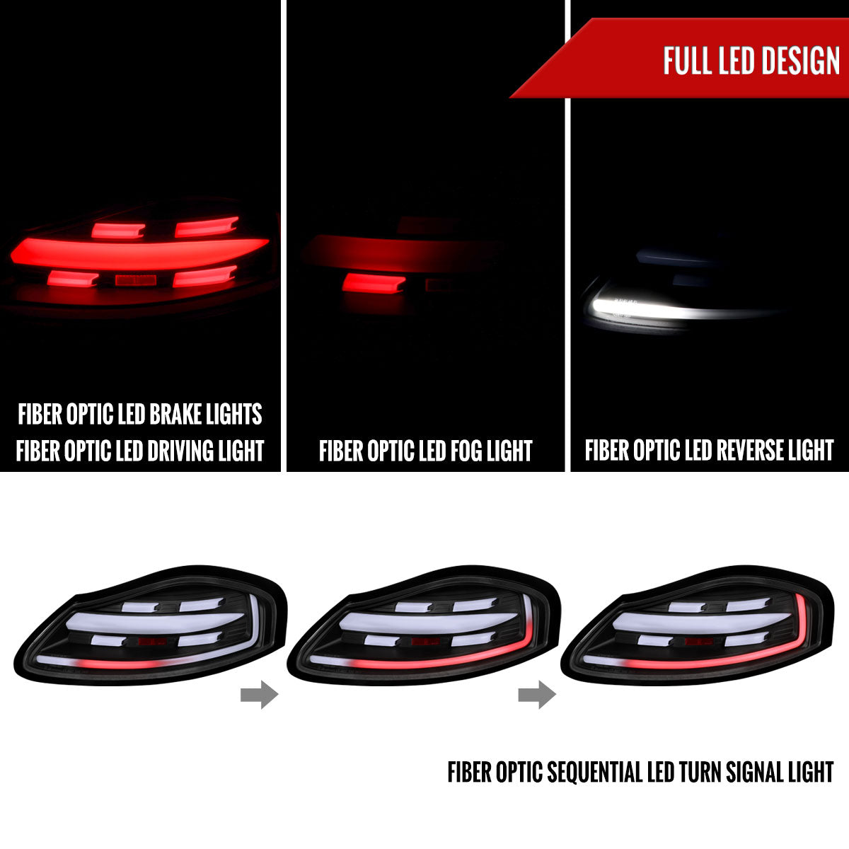 1997-2004 Porsche Boxster 986 LED Sequential Tail Lights (Matte Black Housing/Clear Lens)
