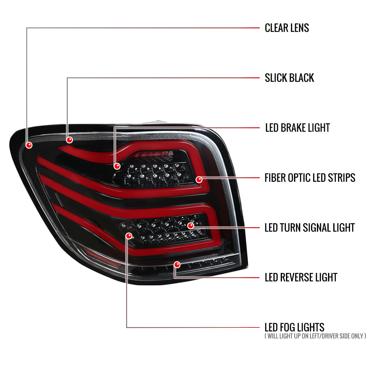 2006-2011 Mercedes Benz W164 ML Class LED Tail Lights (Jet Black Housing/Clear Lens)