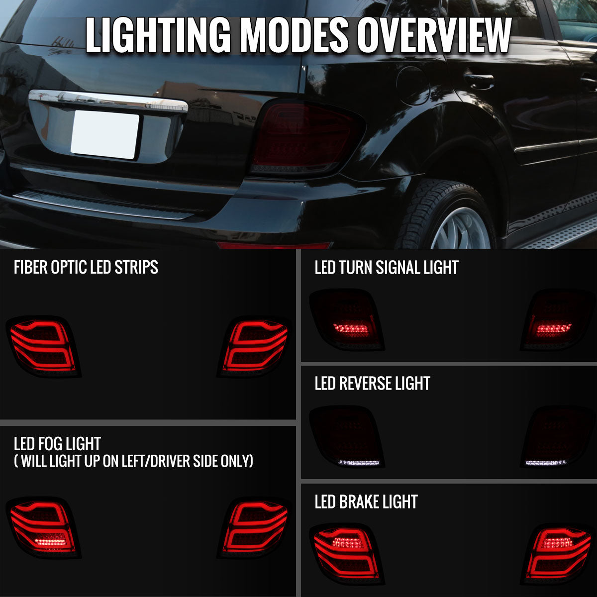 2006-2011 Mercedes Benz W164 ML Class LED Tail Lights (Chrome Housing/Red Smoked Lens)