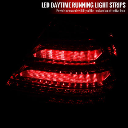 2001-2004 Mercedes Benz W203 C-Class Sequential Turn Signal LED Tail Lights (Chrome Housing/Red Smoked Lens)