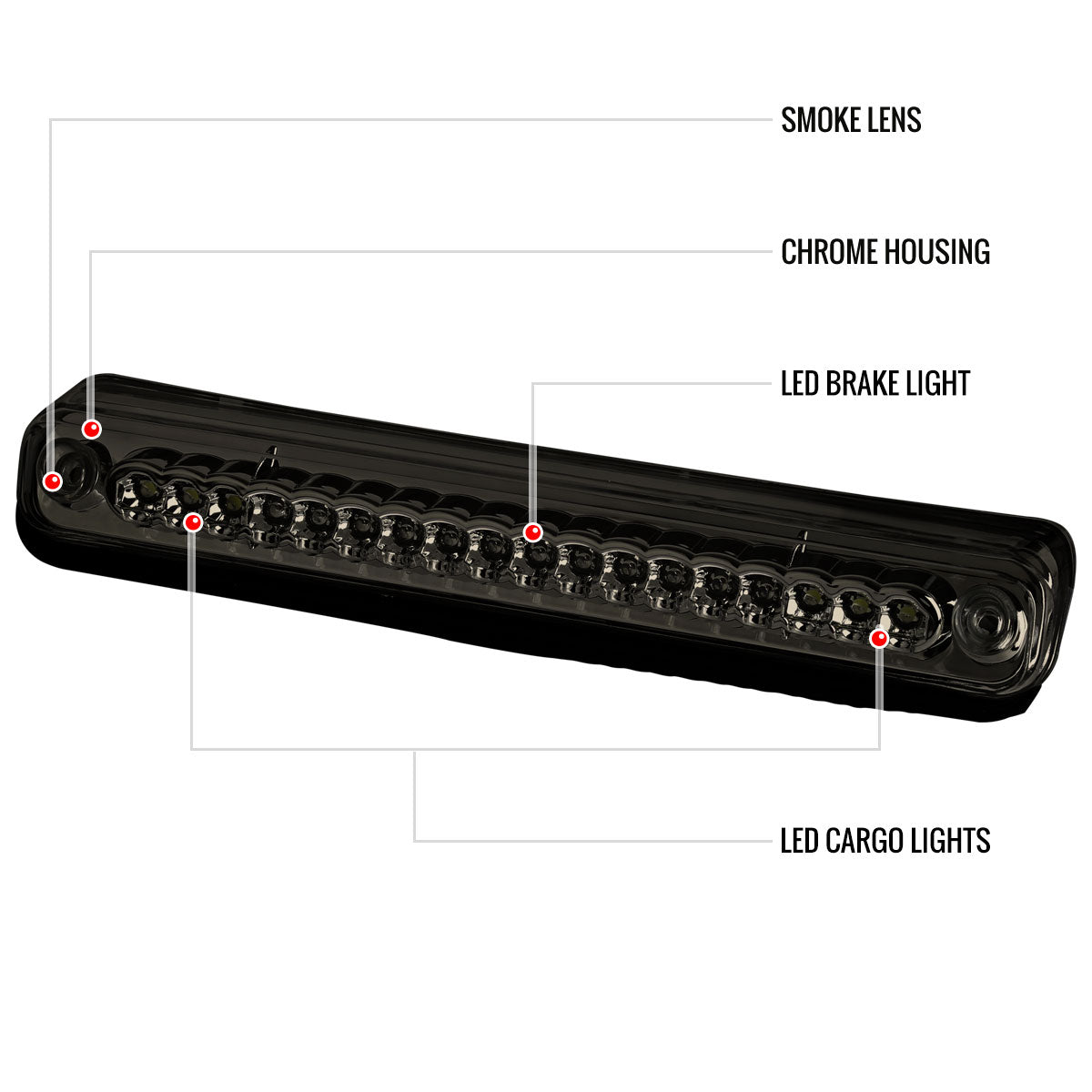 1994-2000 Chevrolet GMC C/K 1500/2500/3500 LED 3rd Brake Tail Light (Chrome Housing/Smoked Lens)