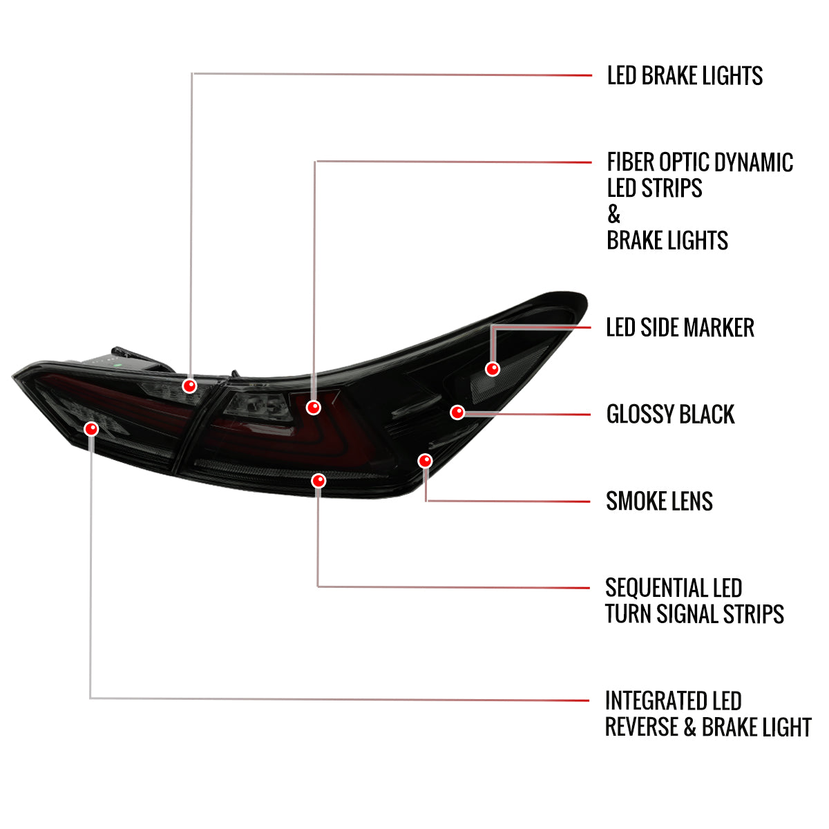 2018-2022 Toyota Camry LED Tail Lights w/ Sequential Signal Lamps (Glossy Black Housing/Smoked Lens)