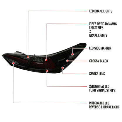 2018-2022 Toyota Camry LED Tail Lights w/ Sequential Signal Lamps (Glossy Black Housing/Smoked Lens)