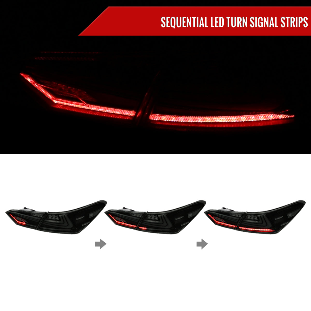 2018-2022 Toyota Camry LED Tail Lights w/ Sequential Signal Lamps (Matte Black Housing/Smoked Lens)