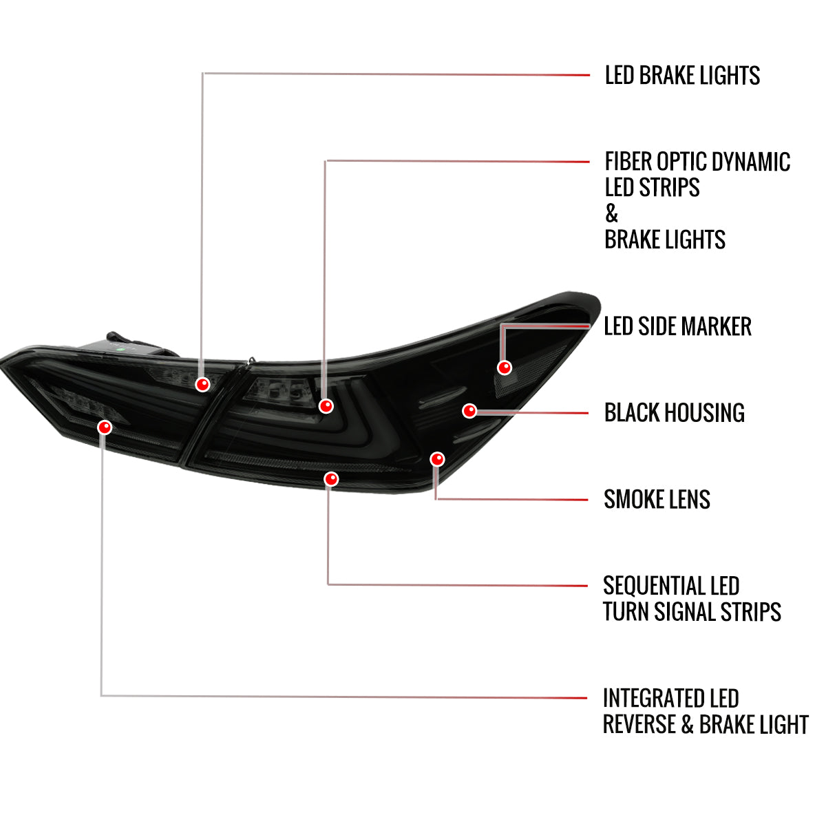 2018-2022 Toyota Camry LED Tail Lights w/ Sequential Signal Lamps (Matte Black Housing/Smoked Lens)