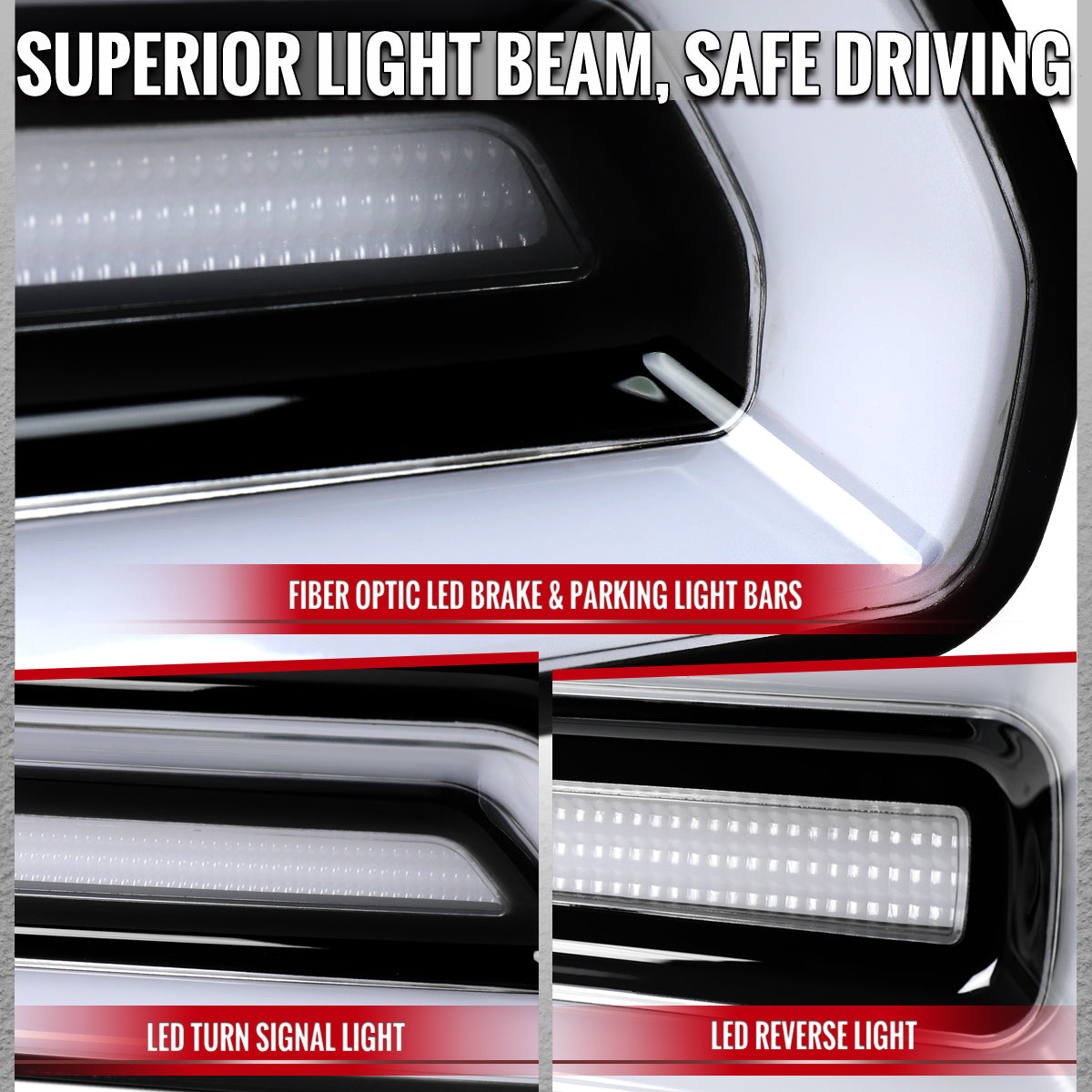 2008-2014 Dodge Challenger Sequential LED Turn Signal Tail Lights (Black Housing / Clear Lens / White Bars)